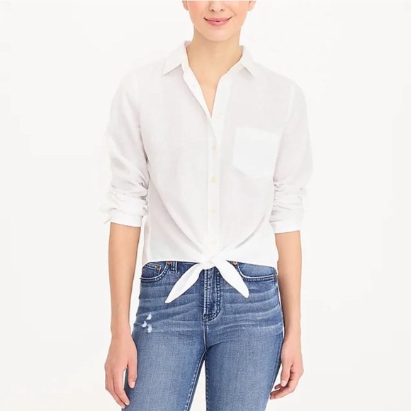 J. Crew Factory Tops - JCrew Tie Waist Basic White Shirt